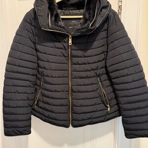 Zara Black Puffer Jacket with Gold Accents